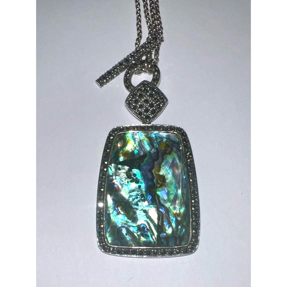 Judith Jack Abalone Pendant Necklace Sterling Silver 925 Marcasite - Picture 3 of 12